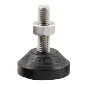 Fixed adjustable leveling screw-in feet. Glass-reinforced black nylon & stainless steel, pad height x diameter: 20 x 40mm. Thread length x diameter: 35mm x M10. 500kg load rating.