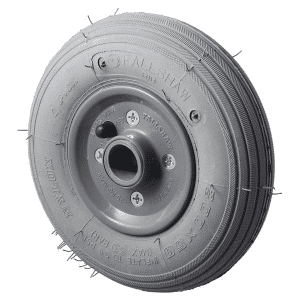 Pneumatic grey non-marking rubber tyre, 200mm x 50mm wheel, plastic rim, no bearing, 75 kg load rating