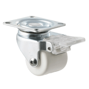 N Series castor, nylon plain bore 40mm ultra-low mount height, swivel plate, load rating 90 kg