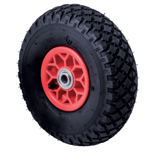 Pneumatic black tyre, 300x4 wheel, plastic centered, 5/8 inch deep groove bearing, 120 kg load rating
