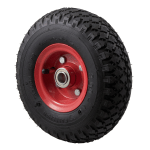 Pneumatic black tyre, 300x4 wheel, steel rim, 3/4 inch deep groove bearing, 140 kg load rating