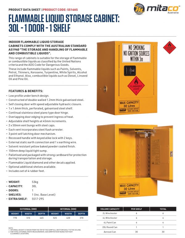 Flammable Liquid Storage Cabinet- 30 Litre