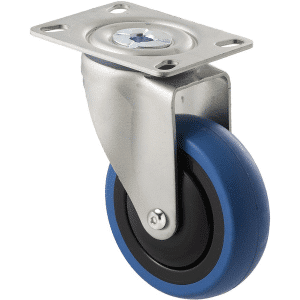 M Series castor, 100mm blue rubber wheel, thread guard, swivel plate, Chicago screw axle, 100 kg load rating