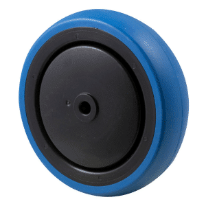 M Series 125mm x 33mm wide blue hi- res rubber wheel, precision ball bearing, thread guard, 100 kg load rating, 8mm bore