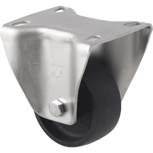 M Series castor, 75mm x 28mm cast iron wheel, fixed fork plate castor, 100 kg load rating