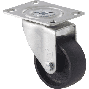 M Series castor, 75mm x 28mm cast iron wheel, swivel North American (NA) plate castor, 100 kg load rating
