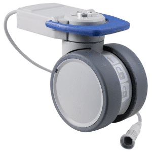 Trinity EBC castor, 100mm conductive wheel, in-line pedal, cool grey, complete brake, user-specified steering, Linak cable, motion sensing, IPx5 water resistance, 100 kg load rating