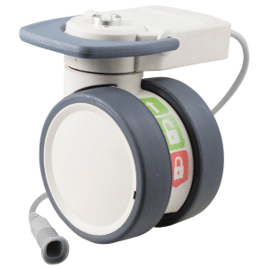 Trinity EBC castor, 100mm conductive wheel, 90 degree pedal, eggshell colour, blank castor, user-specified steering, Linak cable, motion sensing, IPx5 water resistance, 100 kg load rating