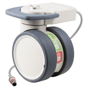 Trinity EBC castor, 100mm conductive wheel, 90 degree pedal, eggshell colour, complete brake, intuitive steering, Timotion cable, motion sensing, IPx5 water resistance, 100 kg load rating