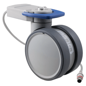 Trinity EBC castor, 125mm conductive wheel, in-line pedal, cool grey, complete brake, user-specified steering, Timotioncable, IPx5 water resistance, 125 kg load rating