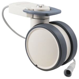 Trinity EBC castor, 125mm conductive wheel, in-line pedal, eggshell colour, complete brake, intuitive steering, Linak cable, motion sensing, IPx5 water resistance, 125 kg load rating