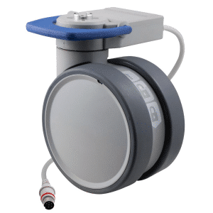 Trinity EBC castor, 125mm conductive wheel, 90 degree pedal, cool grey, complete brake, user-specified steering, Timotion cable, motion sensing, IPx5 water resistance, 125 kg load rating