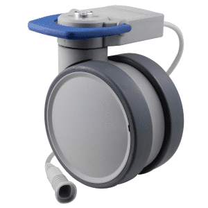 Trinity EBC castor, 125mm conductive wheel, 90 degree pedal, cool grey, total brake, user-specified steering, Linak cable, motion sensing, IPx5 water resistance, 125 kg load rating