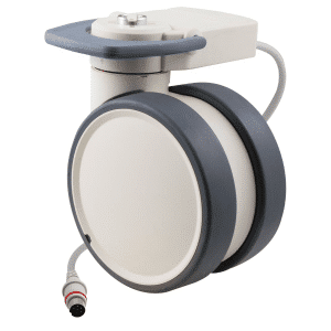 Trinity EBC castor, 125mm conductive wheel, 90 degree pedal, eggshell colour, blank castor, intuitive steering, Timotioncable, motion sensing, IPx5 water resistance, 125 kg load rating