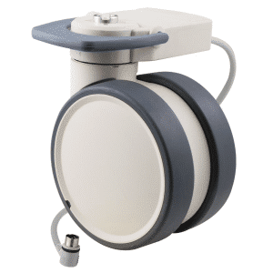 Trinity EBC castor, 125mm conductive wheel, 90 degree pedal, eggshell colour, complete brake, user-specified steering, Dewert cable, motion sensing, IPx5 water resistance, 125 kg load rating