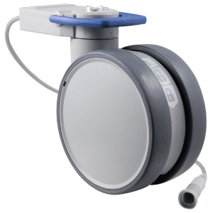 Trinity EBC medical castor, 150mm conductive wheel, in- line pedal, cool grey, complete brake, intuitive steering, Linakcable, motion sensing, IPx5 water resistance, 150 kg load rating