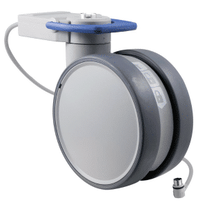 Trinity EBC medical castor, 150mm conductive wheel, in- line pedal, cool grey, complete brake, user-specified steering, Dewert cable, motion sensing, IPx5 water resistance, 150 kg load rating
