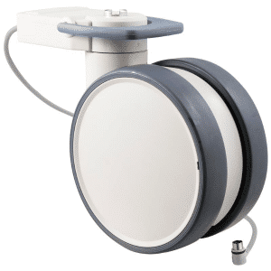 Trinity EBC medical castor, 150mm conductive wheel, in- line pedal, eggshell colour, complete brake, user-specified steering, Dewert cable, motion sensing, IPx5 water resistance, 150 kg load rating