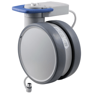 Trinity EBC medical castor, 150mm conductive wheel, 90 degree pedal, cool grey, complete brake, user-specified steering, Dewert cable, motion sensing, IPx5 water resistance, 150 kg load rating