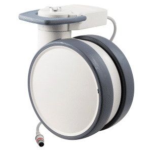 Trinity EBC medical castor, 150mm conductive wheel, 90 degree pedal, eggshell colour, blank castor, intuitive steering, Timotion cable, motion sensing, IPx5 water resistance, 150 kg load rating