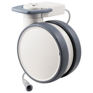 Trinity EBC medical castor, 150mm conductive wheel, 90 degree pedal, eggshell colour, blank castor, user-specified steering, Linak cable, motion sensing, IPx5 water resistance, 150 kg load rating