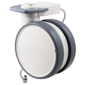 Trinity EBC medical castor, 150mm conductive wheel, 90 degree pedal, eggshell colour, complete brake, user-specified steering, Dewert cable, motion sensing, IPx5 water resistance, 150 kg load rating