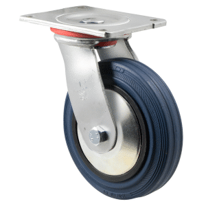 O Series castor, 150mm x 28mm blue rubber wheel, thread guard, plain bearing, swivel North American (NA) plate, 230 kg, load rating
