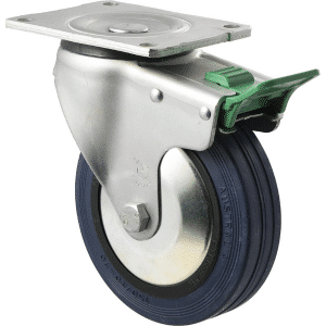 O Series castor, 150mm x 28mm blue rubber wheel, thread guard, zinc swivel plate, direction lock, 230 kg, load rating