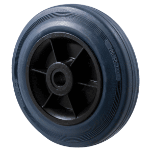 O Series, 200mm x 28mm blue high-res non-marking rubber wheel, 250 kg load rating, plain bearing.