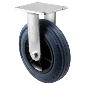 O Series castor, 200mm x 28mm blue non-marking rubber wheel, plain bearing, fixed North American (NA) plate, 250 kg, load rating