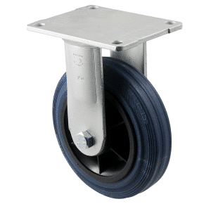 O Series castor, 150mm x 28mm blue non-marking rubber wheel, roller bearing, fixed North American (NA) plate, 230 kg, load rating