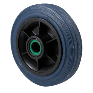 O Series, 150mm x 28mm blue high-res non-marking rubber wheel, 230 kg load rating, roller bearing, no spacer.