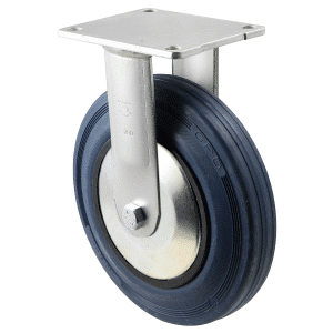 H Series castor, 200mm x 28mm blue rubber wheel, thread guard, roller bearing, fixed North American (NA) plate, 250 kg, load rating