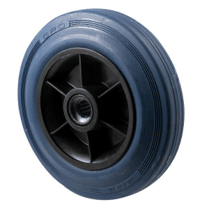 O Series, 200mm x 28mm blue non-marking rubber wheel, 250 kg load rating, 3/4 inch roller bearing, no spacer.