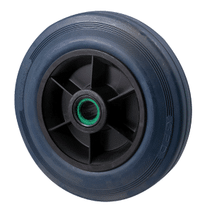O Series, 200mm x 28mm blue high-res non-marking rubber wheel, 250 kg load rating, roller bearing, no spacer.