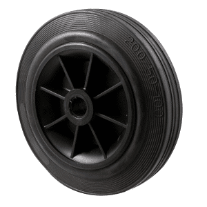 H Series, 200mm x 50mm black rubber wheel, plain bearing, 180 kg load rating
