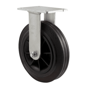 H Series castor, 200mm x 50mm black rubber wheel, plain bearing, North American (NA) fixed plate, 180 kg load rating