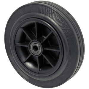 H Series, 200mm x 50mm black rubber wheel, roller bearing, 180 kg load rating