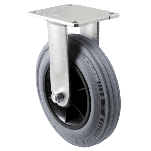H Series castor, 200mm x 50mm grey rubber wheel, thread guard, plain bearing, North American (NA) fixed plate, 250 kg load rating