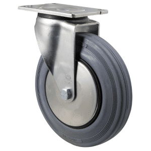 O Series castor, 200mm x 50mm grey rubber wheel, thread guard, North American (NA) swivel plate castor, 250 kg load rating