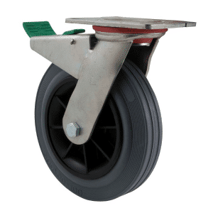 H Series castor, 200mm x 50mm grey rubber wheel, roller bearing, North American (NA) swivel plate, direction lock, 250 kg load rating