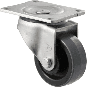 O Series castor, 100mm x 32mm polyurethane (PU) on nylon wheel, 300 kg load rating, plain bearing, swivel plate castor.
