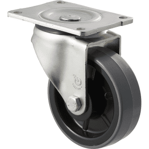 O Series castor, 125mm x 40mm polyurethane (PU) on nylon wheel, 350 kg load rating, plain bearing, North American (NA) swivel plate castor.