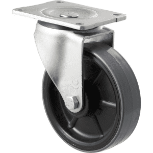 O Series castor, 150mm x 40mm polyurethane (PU) on nylon wheel, 450 kg load rating, plain bearing, swivel North American (NA) plate zinc castor.