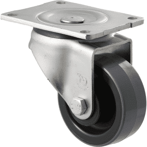 O Series castor, 100mm x 40mm polyurethane (PU) on nylon wheel, roller bearing, North American (NA) swivel plate, zinc fork, 300 kg load rating.