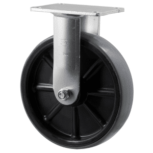 H Series castor, 200mm x 48mm polyurethane (PU) on nylon wheel, roller bearing, North American (NA) fixed plate, zinc fork, 500 kg load rating.