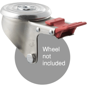 J Series specialised low- temperature (freeze-resistant) swivel bolt hole zinc fork with total brake for a 100mm wheel.