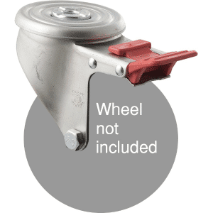 J Series specialised low- temperature (freeze-resistant) swivel bolt hole zinc fork with total brake for a 125mm wheel.