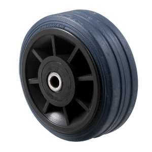 J Series, 100mm x 32mm blue high-resilience (hi-res) rubber wheel, plain bearing, 150 kg load rating.