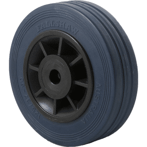 J Series, 125mm x 32mm blue high-resilience (hi-res) rubber wheel, plain bearing, 180 kg load rating.